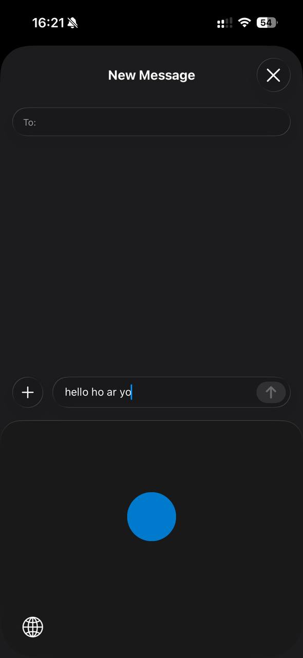 A blue processing indicator appears in the keyboard while AI edits the message.